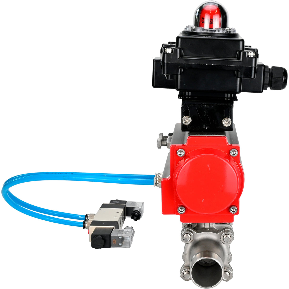 Kugelhähne Elephant BV3131P(3pc)-FP-W-ISO-H LANG voll durchgängig, Gehäuse - Edelstahl 304, geschweißt, mit pneumatischem Antrieb Elephant PA-SA, pneumatischem Verteiler 4V320-10 220V und Endschalterblock APL-410N EX