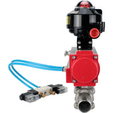Kugelhähne Elephant BV3131P(3pc)-FP-W-ISO-H LANG voll durchgängig, Gehäuse - Edelstahl 304, geschweißt, mit pneumatischem Antrieb Elephant PA-SA, pneumatischem Verteiler 4V320-08 220V und Endschalterblock APL-510N EX