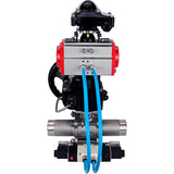 Kugelhähne Elephant BV3131P(3pc)-FP-W-ISO-H LANG, Gehäusematerial - Edelstahl AISI 304, Dichtung - PTFE / PTFE / Teflon, mit pneumatischem Doppelwirkungsantrieb PA-DA, 4V320-10 220V, LSU APL-210N, Handrad MON