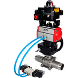 Kugelhähne Elephant BV3131P(3pc)-FP-W-ISO-H LANG, Gehäusematerial - Edelstahl AISI 304, Dichtung - PTFE / PTFE / Teflon, mit pneumatischem Doppelwirkungsantrieb PA-DA, 4V320-10 220V, LSU APL-410N Ex, Handrad MON