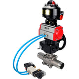 Kugelhähne Elephant BV3131P(3pc)-FP-W-ISO-H LANG, Gehäusematerial - Edelstahl AISI 304, Dichtung - PTFE / PTFE / Teflon, mit pneumatischem Doppelwirkungsantrieb PA-DA, 4V320-08 220V, LSU APL-510N Ex, Handrad MON