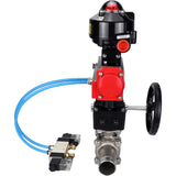 Kugelhähne Elephant BV3131P(3pc)-FP-W-ISO-H LANG, Gehäusematerial - Edelstahl AISI 304, Dichtung - PTFE / PTFE / Teflon, mit pneumatischem Doppelwirkungsantrieb PA-DA, 4V320-08 220V, LSU APL-510N Ex, Handrad MON