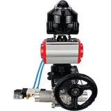 Kugelhähne Elephant BV3131P(3pc)-FP-W-ISO-H LANG, Gehäusematerial - Edelstahl AISI 304, Dichtung - PTFE / PTFE / Teflon, mit pneumatischem Doppelwirkungsantrieb PA-DA, 4V320-08 220V, LSU APL-510N Ex, Handrad MON