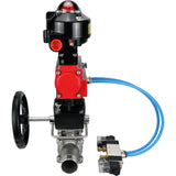 Kugelhähne Elephant BV3131P(3pc)-FP-W-ISO-H LANG, Gehäusematerial - Edelstahl AISI 304, Dichtung - PTFE / PTFE / Teflon, mit pneumatischem Doppelwirkungsantrieb PA-DA, 4V320-08 220V, LSU APL-510N Ex, Handrad MON