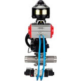 Kugelhähne Elephant BV3131P(3pc)-FP-W-ISO-H LANG, Gehäusematerial - Edelstahl AISI 304, Dichtung - PTFE / PTFE / Teflon, mit pneumatischem Doppelwirkungsantrieb PA-DA, 4V320-08 220V, LSU APL-510N Ex, Handrad MON
