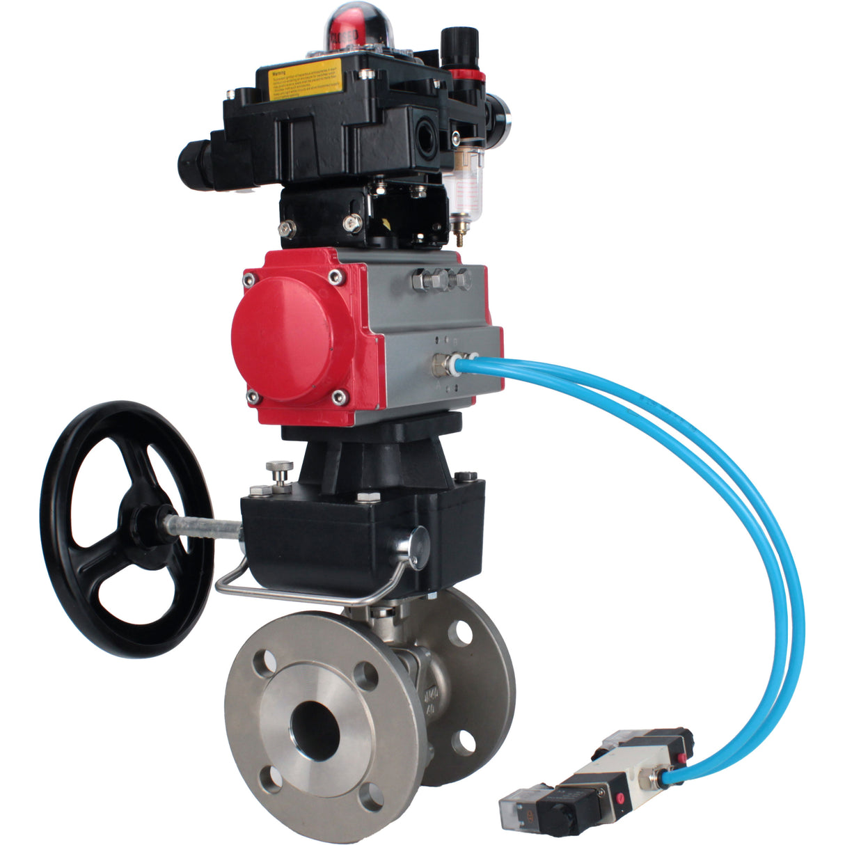 Kugelhähne Elephant BV3232P(2 Stück)-FP-F-ISO-H, Gehäusematerial - Edelstahl AISI 316, Dichtung - PTFE / PTFE / Teflon, mit pneumatischem Doppelwirkungsantrieb PA-DA, 4V320-10 220V, LSU APL-410N Ex, Handrad MON, ATU AFC2000