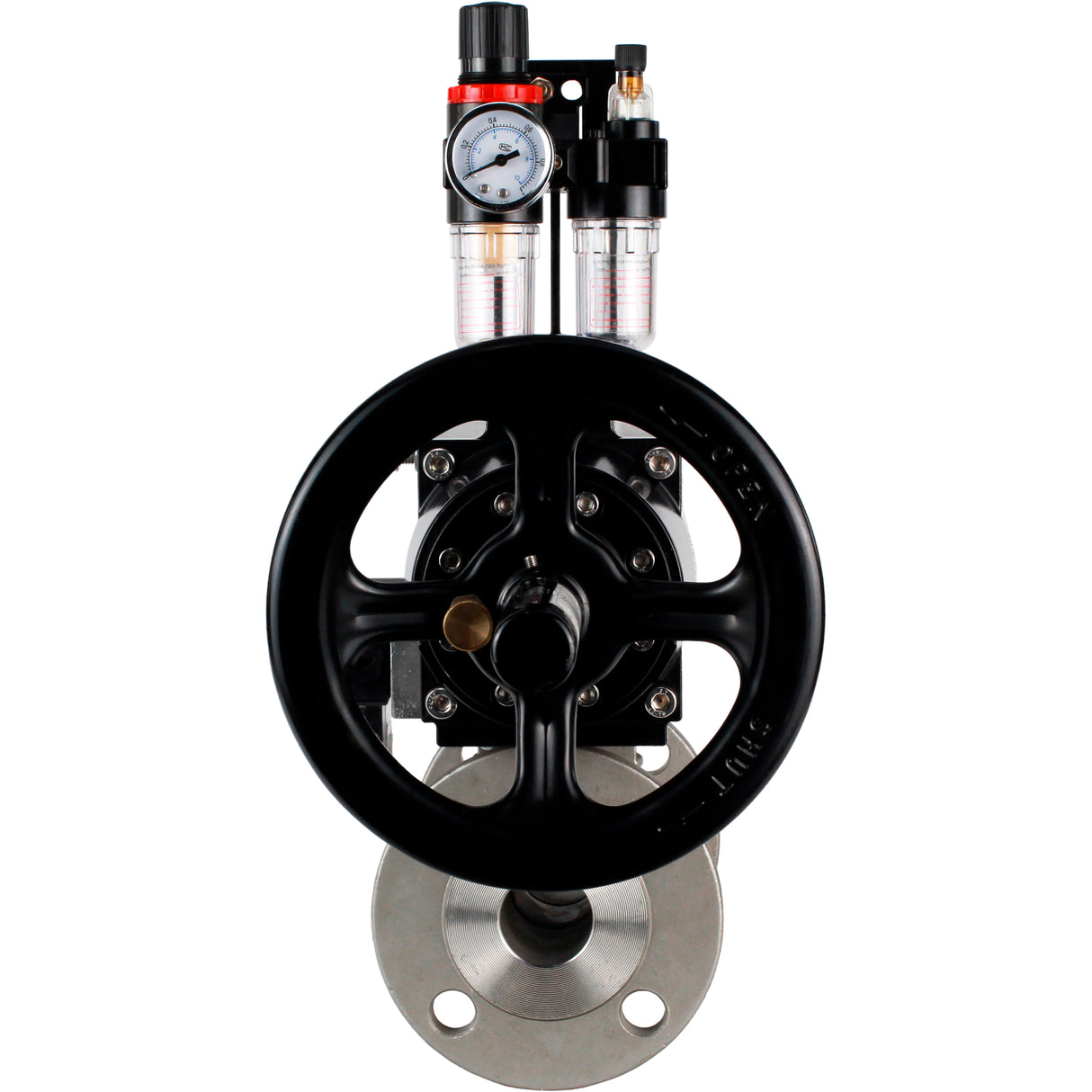 Ball valves Elephant BV3232P(3pc)-FP-F-ISO-H DN65-100 25/40 bar flanged with ISO flange, body - 316 stainless steel, full bore, seal - PTFE, with pneumatic drive PA-DA-105-1, pneumatic distributor 4M310-08 24V, ATU AFC2000