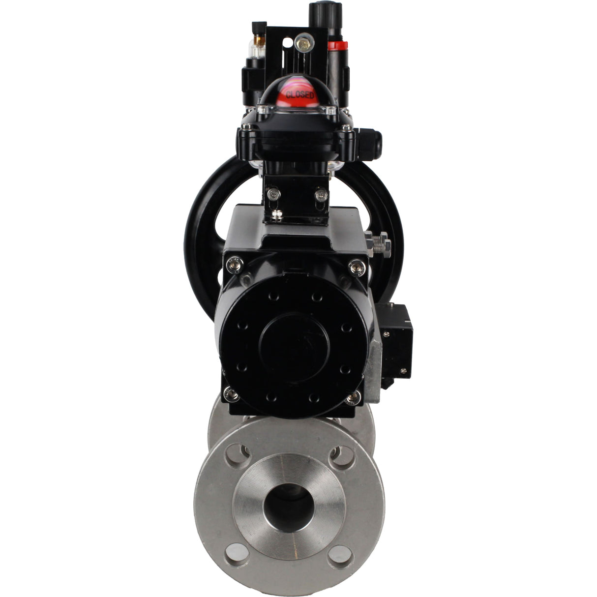 Ball valves Elephant BV3232P(3pc)-FP-F-ISO-H DN65-100 25/40 bar flanged with ISO flange, body - 316 stainless steel, full bore, seal - PTFE, with pneumatic drive PA-DA-105-1, pneumatic distributor 4M310-08 220V, LSU APL-210N, ATU AFC2000