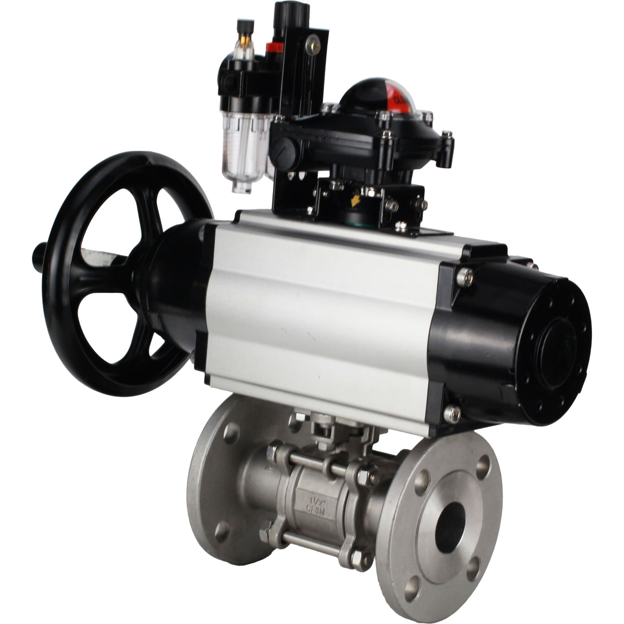 Ball valves Elephant BV3232P(3pc)-FP-F-ISO-H DN65-100 25/40 bar flanged with ISO flange, body - 316 stainless steel, full bore, seal - PTFE, with pneumatic drive PA-DA-105-1, pneumatic distributor 4M310-08 220V, LSU APL-210N, ATU AFC2000