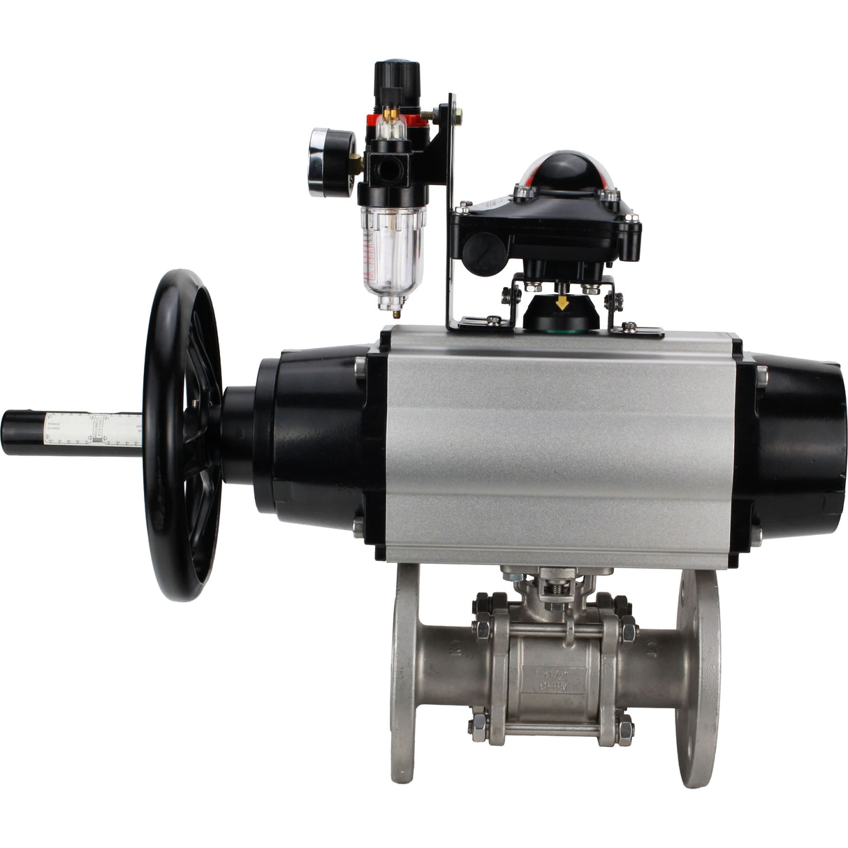 Ball valves Elephant BV3232P(3pc)-FP-F-ISO-H DN65-100 25/40 bar flanged with ISO flange, body - 316 stainless steel, full bore, seal - PTFE, with pneumatic drive PA-DA-105-1, pneumatic distributor 4M310-08 220V, LSU APL-210N, ATU AFC2000