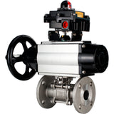 Ball valves Elephant BV3232P(3pc)-FP-F-ISO-H DN65-100 25/40 bar flanged with ISO flange, body - 316 stainless steel, full bore, seal - PTFE, with pneumatic drive PA-DA-105-1, pneumatic distributor 4M310-08 220V, LSU APL-410N Ex