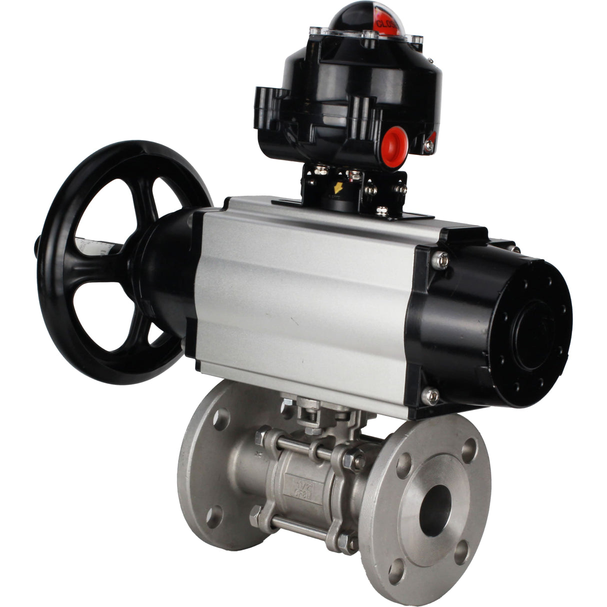 Ball valves Elephant BV3232P(3pc)-FP-F-ISO-H DN65-100 25/40 bar flanged with ISO flange, body - 316 stainless steel, full bore, seal - PTFE, with pneumatic drive PA-DA-105-1, pneumatic distributor 4M310-08 220V, LSU APL-510N Ex