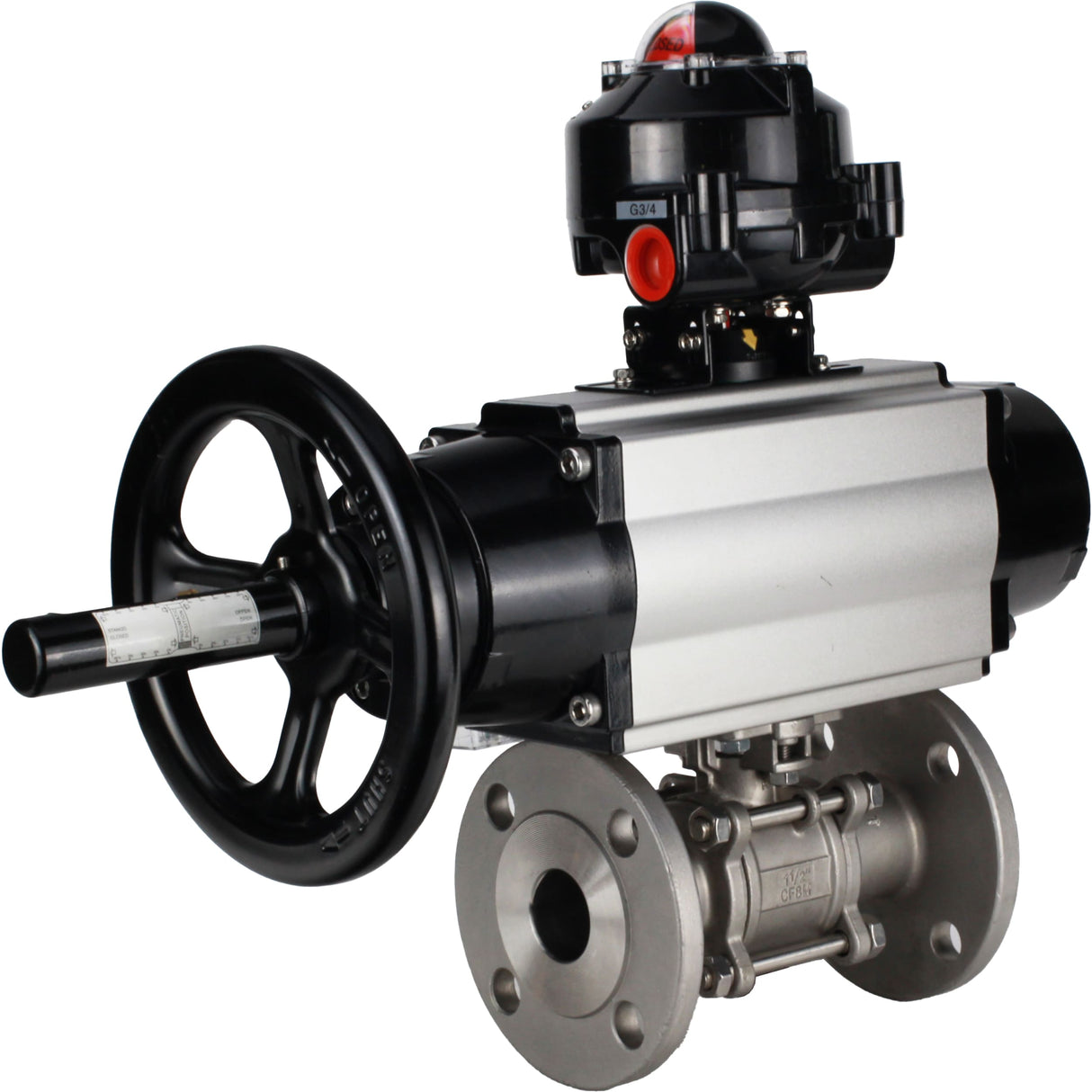 Ball valves Elephant BV3232P(3pc)-FP-F-ISO-H DN65-100 25/40 bar flanged with ISO flange, body - 316 stainless steel, full bore, seal - PTFE, with pneumatic drive PA-DA-105-1, pneumatic distributor 4M310-08 220V, LSU APL-510N Ex