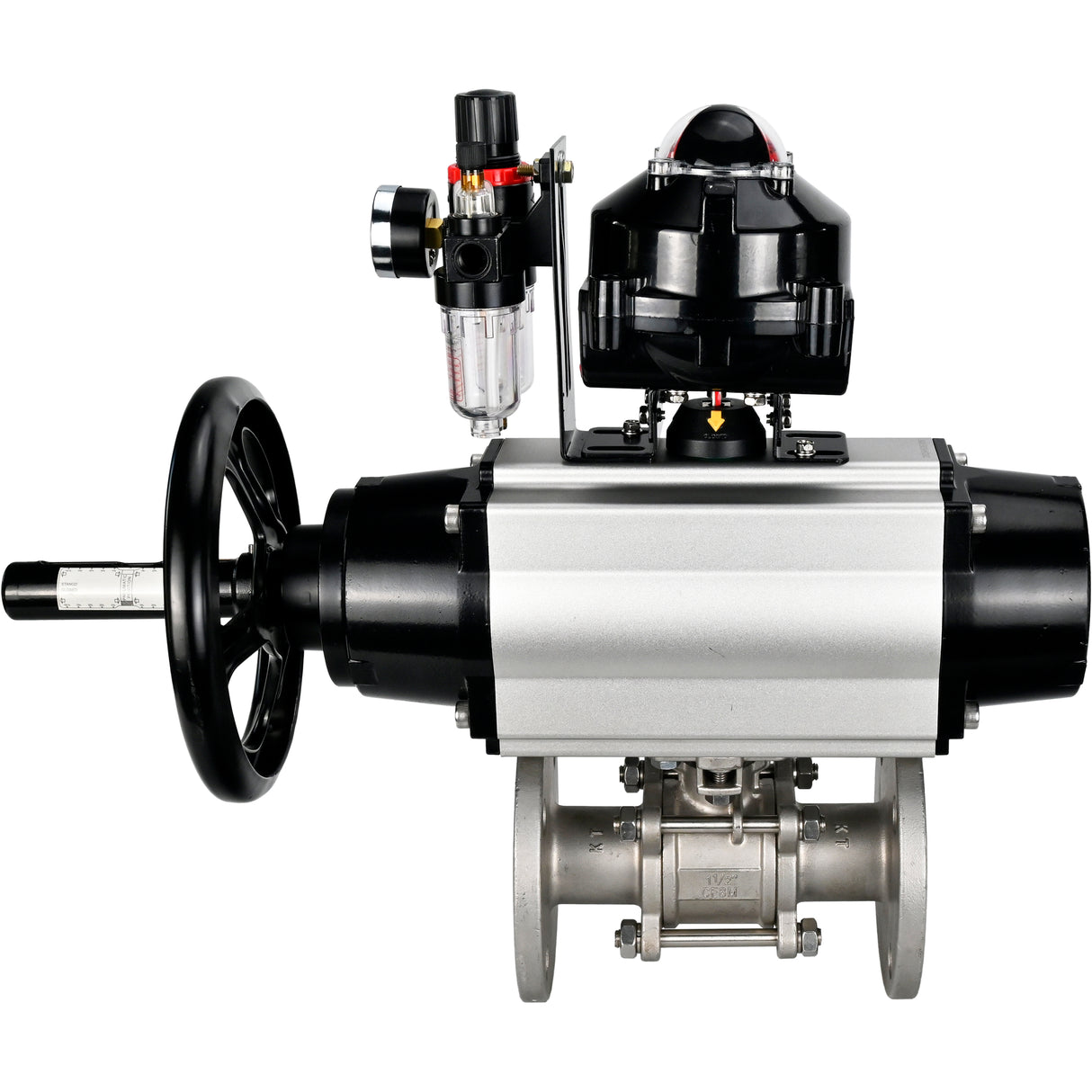 Ball valves Elephant BV3232P(3pc)-FP-F-ISO-H DN65-100 25/40 bar flanged with ISO flange, body - 316 stainless steel, full bore, seal - PTFE, with pneumatic drive PA-DA-105-1, pneumatic distributor 4M310-08 220V, LSU APL-510N Ex, ATU AFC2000