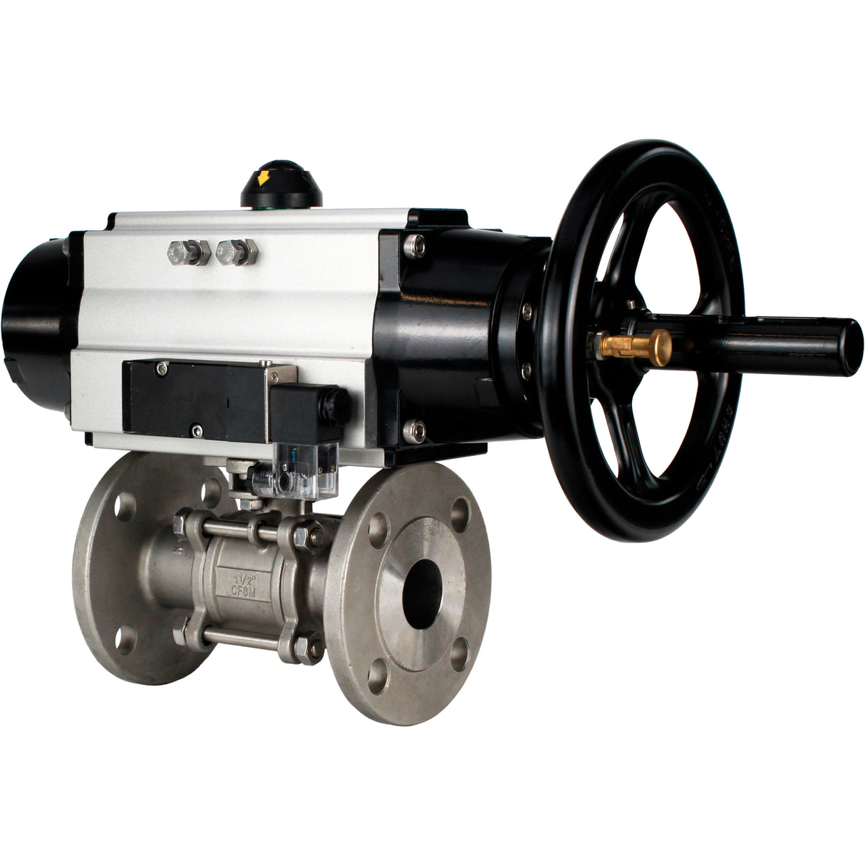 Ball valves Elephant BV3232P(3pc)-FP-F-ISO-H DN65-100 25/40 bar flanged with ISO flange, body - 316 stainless steel, full bore, seal - PTFE, with pneumatic drive PA-DA-105-1, pneumatic distributor 4M310-08 220V