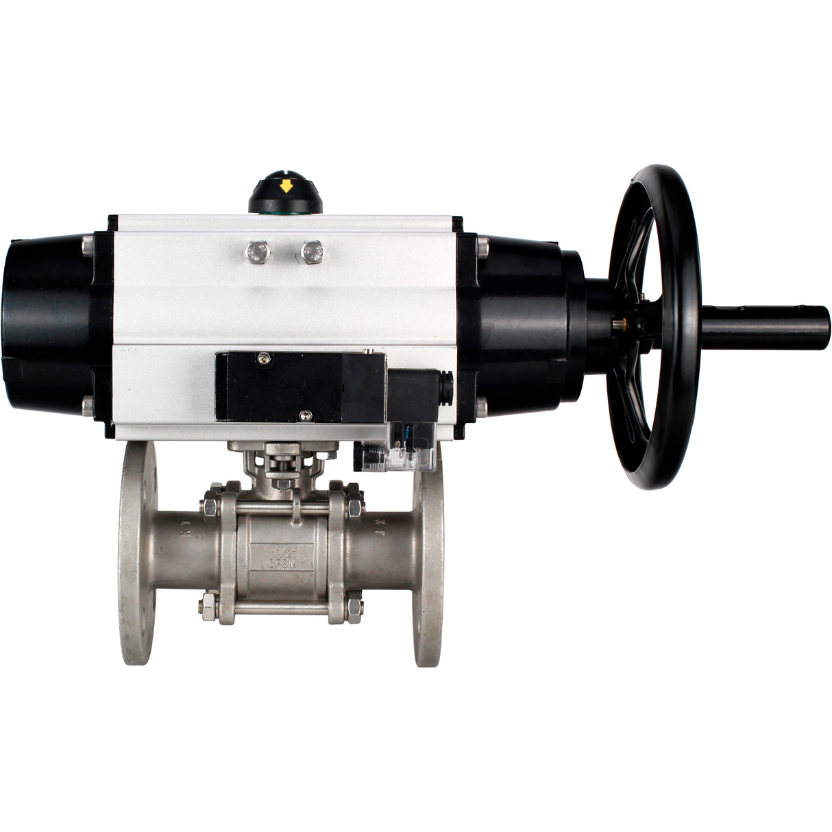Ball valves Elephant BV3232P(3pc)-FP-F-ISO-H DN65-100 25/40 bar flanged with ISO flange, body - 316 stainless steel, full bore, seal - PTFE, with pneumatic drive PA-DA-105-1, pneumatic distributor 4M310-08 220V