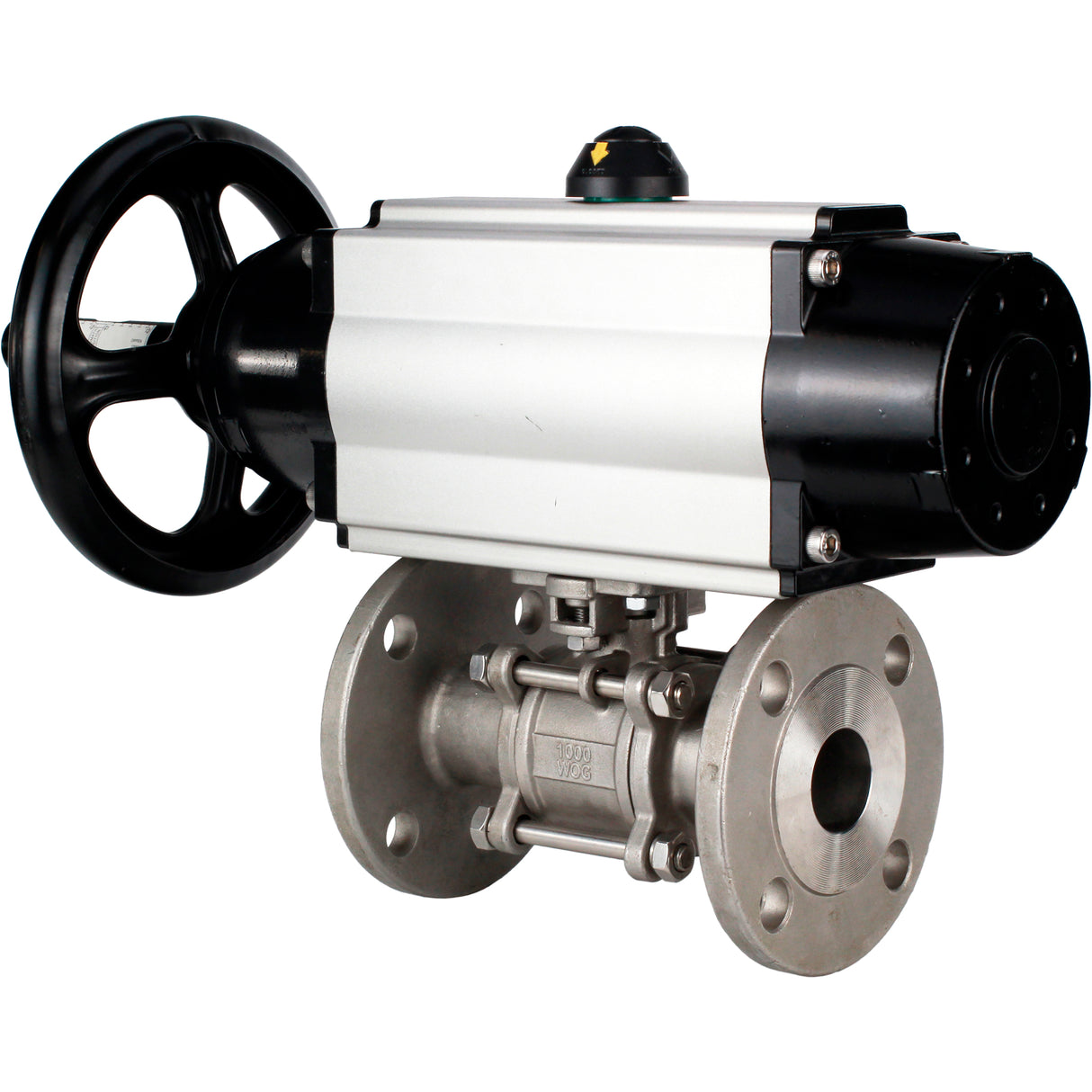 Ball valves Elephant BV3232P(3pc)-FP-F-ISO-H DN65-100 25/40 bar flanged with ISO flange, body - 316 stainless steel, full bore, seal - PTFE, with pneumatic drive PA-DA-105-1, pneumatic distributor 4M310-08 220V