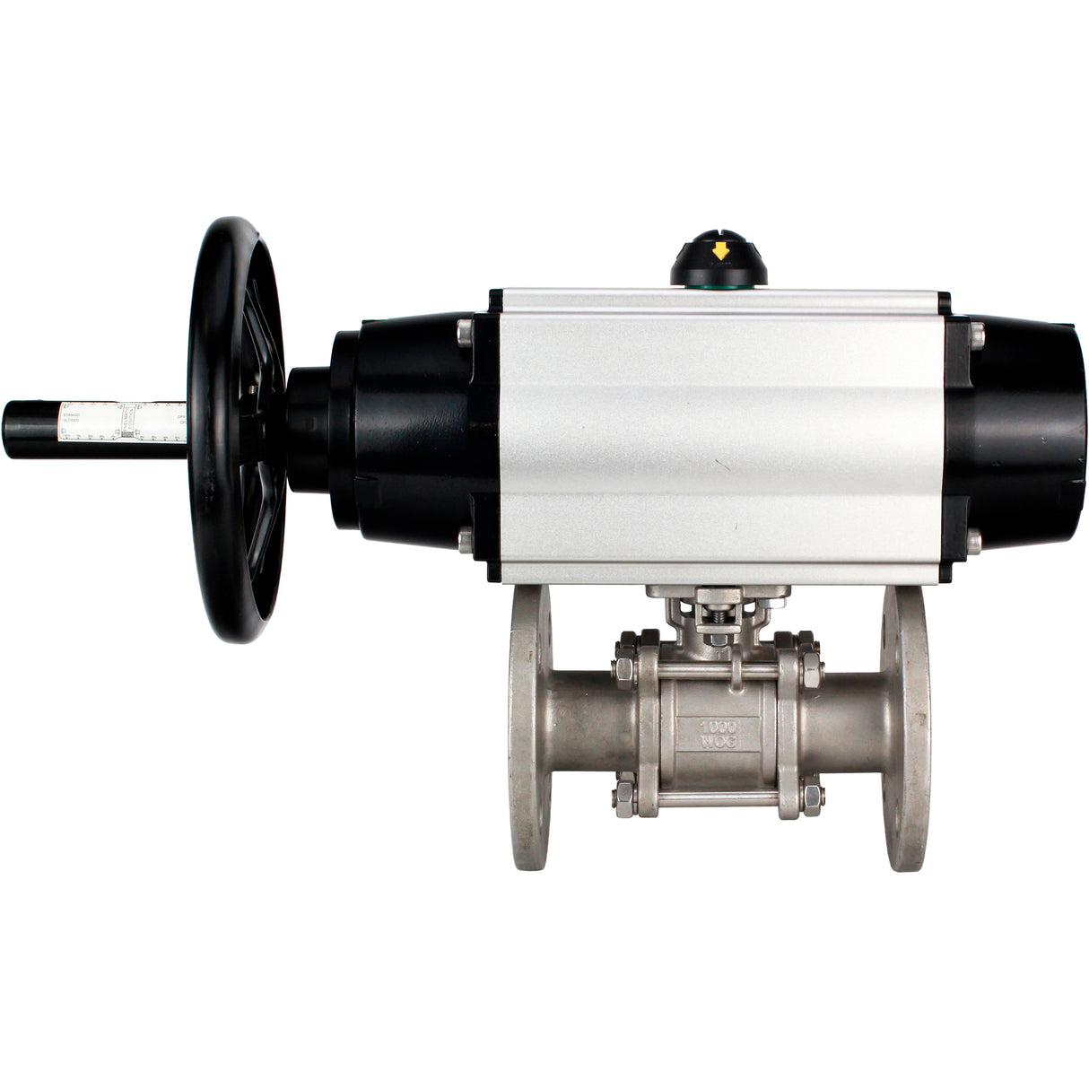 Ball valves Elephant BV3232P(3pc)-FP-F-ISO-H DN65-100 25/40 bar flanged with ISO flange, body - 316 stainless steel, full bore, seal - PTFE, with pneumatic drive PA-DA-105-1, pneumatic distributor 4M310-08 220V