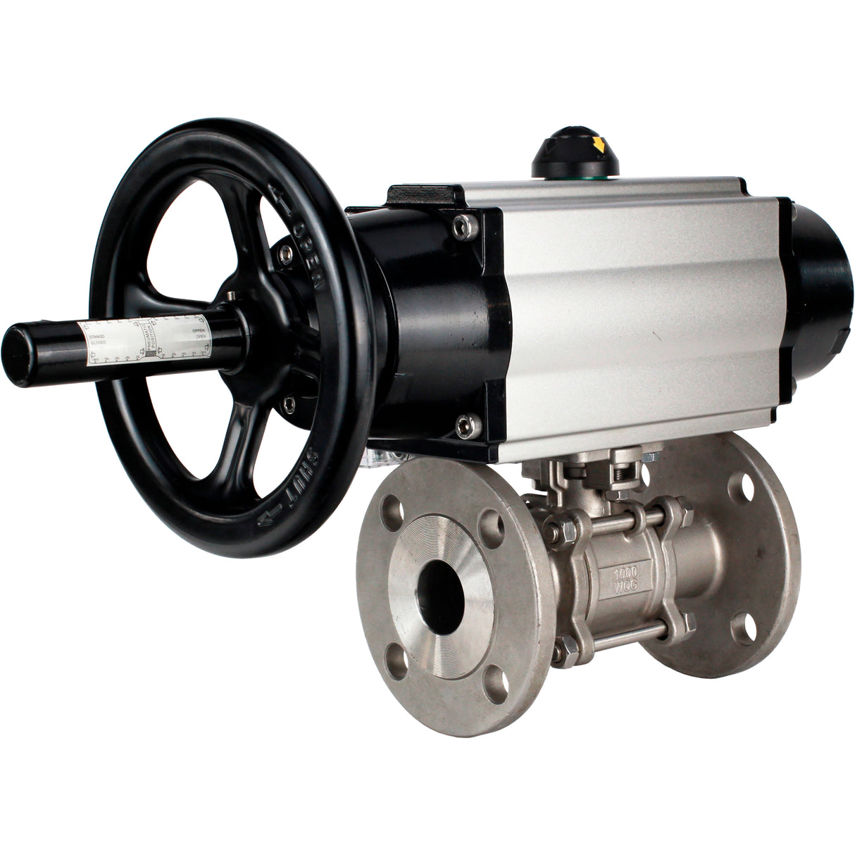 Ball valves Elephant BV3232P(3pc)-FP-F-ISO-H DN65-100 25/40 bar flanged with ISO flange, body - 316 stainless steel, full bore, seal - PTFE, with pneumatic drive PA-DA-105-1, pneumatic distributor 4M310-08 220V