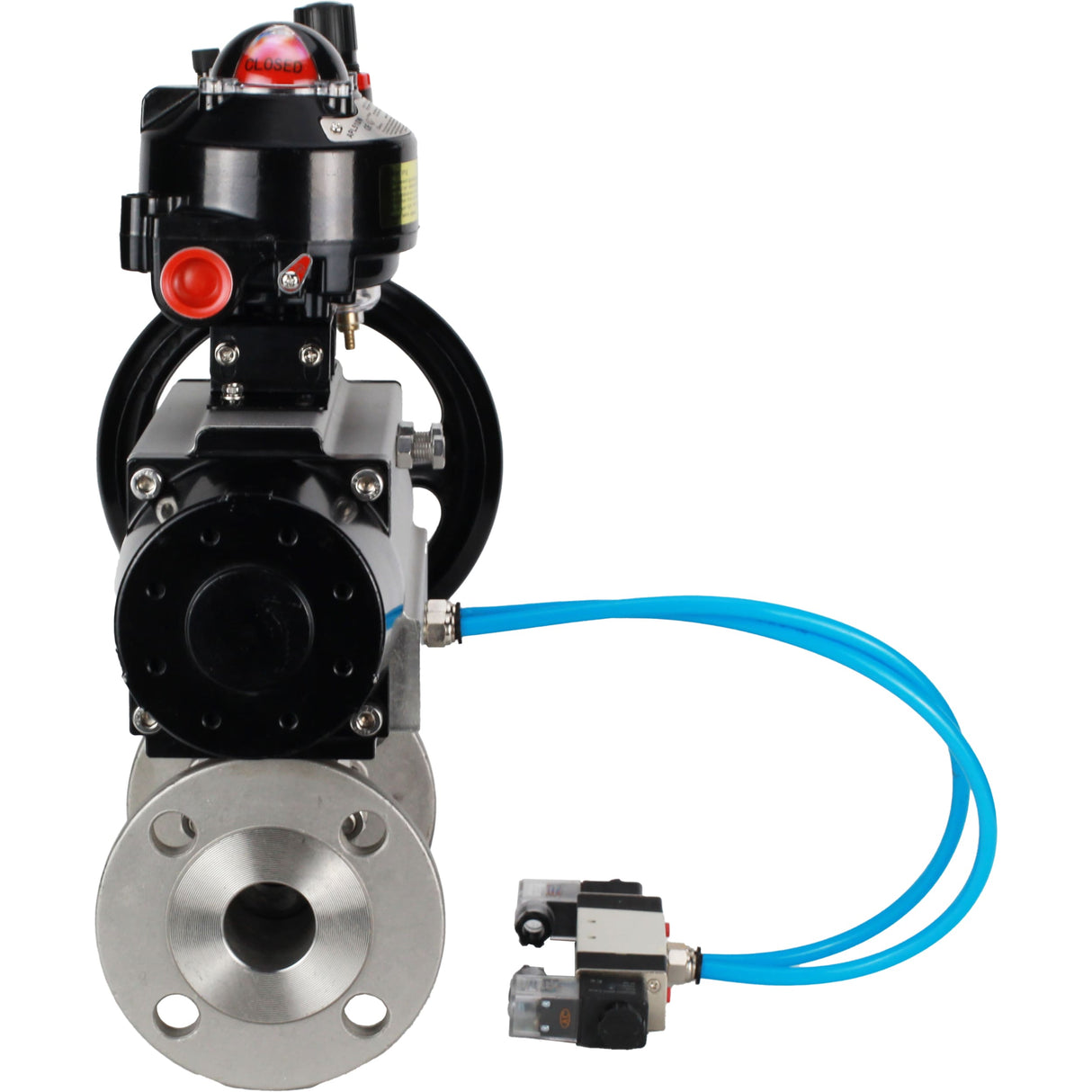 Ball valves Elephant BV3232P(3pc)-FP-F-ISO-H DN65-100 25/40 bar flanged with ISO flange, body - 316 stainless steel, full bore, seal - PTFE, with pneumatic drive PA-DA-105-1, pneumatic distributor 4V320-08 220V, LSU APL-510N Ex, ATU AFC2000