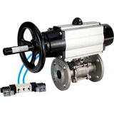 Ball valves Elephant BV3232P(3pc)-FP-F-ISO-H DN65-100 25/40 bar flanged with ISO flange, body - 316 stainless steel, full bore, seal - PTFE, with pneumatic drive PA-DA-105-1, pneumatic distributor 4V320-10 220V