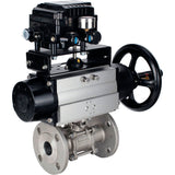 Ball valves Elephant BV3232P(3pc)-FP-F-ISO-H DN65-100 25/40 bar flanged with ISO flange, body - 316 stainless steel, full bore, seal - PTFE, with pneumatic drive PA-DA-105-1, YT-1000RSN electro-pneumatic positioner without feedback