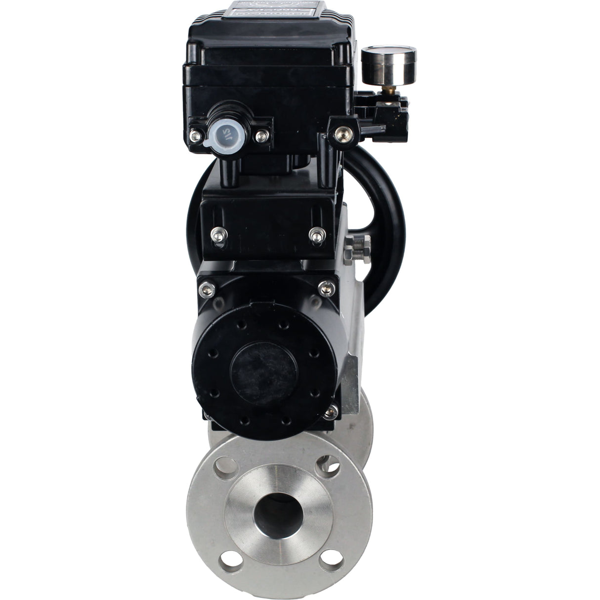 Ball valves Elephant BV3232P(3pc)-FP-F-ISO-H DN65-100 25/40 bar flanged with ISO flange, body - 316 stainless steel, full bore, seal - PTFE, with pneumatic drive PA-DA-105-1, YT-1000RSN electro-pneumatic positioner without feedback