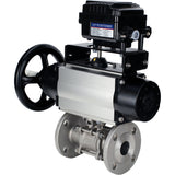 Ball valves Elephant BV3232P(3pc)-FP-F-ISO-H DN65-100 25/40 bar flanged with ISO flange, body - 316 stainless steel, full bore, seal - PTFE, with pneumatic drive PA-DA-105-1, YT-1000RSN electro-pneumatic positioner without feedback