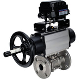 Ball valves Elephant BV3232P(3pc)-FP-F-ISO-H DN65-100 25/40 bar flanged with ISO flange, body - 316 stainless steel, full bore, seal - PTFE, with pneumatic drive PA-DA-105-1, YT-1000RSN electro-pneumatic positioner without feedback