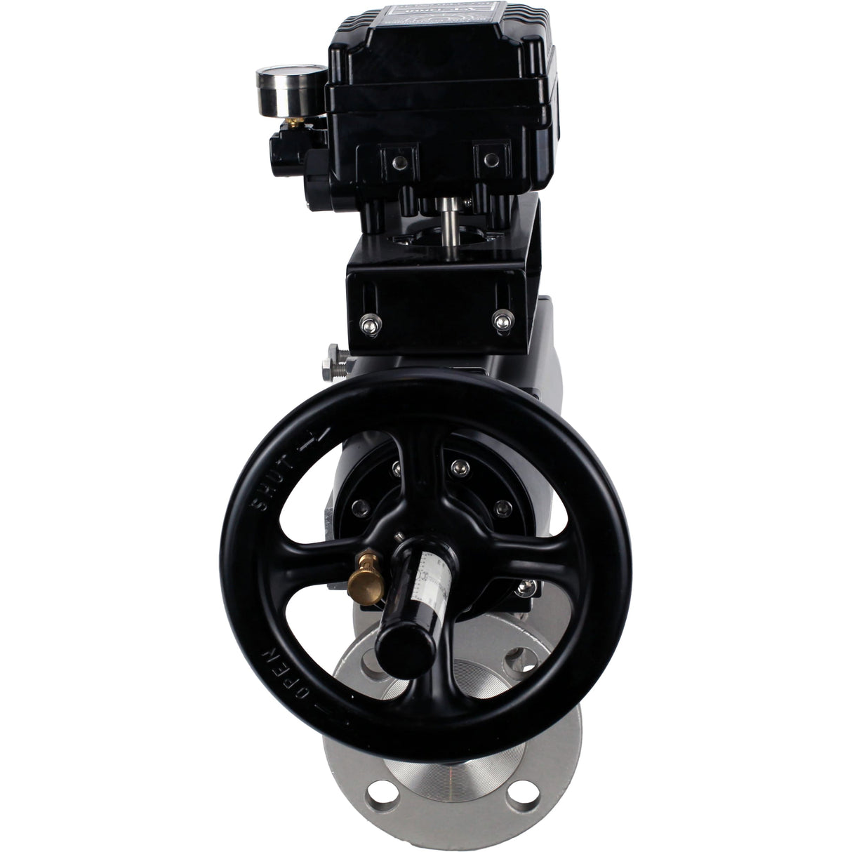 Ball valves Elephant BV3232P(3pc)-FP-F-ISO-H DN65-100 25/40 bar flanged with ISO flange, body - 316 stainless steel, full bore, seal - PTFE, with pneumatic drive PA-DA-105-1, YT-1000RSN electro-pneumatic positioner without feedback