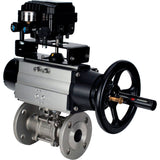 Ball valves Elephant BV3232P(3pc)-FP-F-ISO-H DN65-100 25/40 bar flanged with ISO flange, body - 316 stainless steel, full bore, seal - PTFE, with pneumatic drive PA-DA-105-1, YT-1000RSN electro-pneumatic positioner without feedback