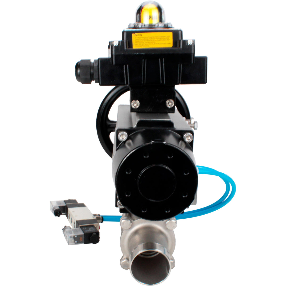 Kugelhähne Elephant BV3232P(3pc)-FP-W-ISO-H LANG, Gehäusematerial - Edelstahl AISI 316, Dichtung - PTFE / PTFE / Teflon, mit pneumatischem Doppelwirkungsantrieb PA-DA-105-1, 4V320-08 220V, LSU APL-410N Ex