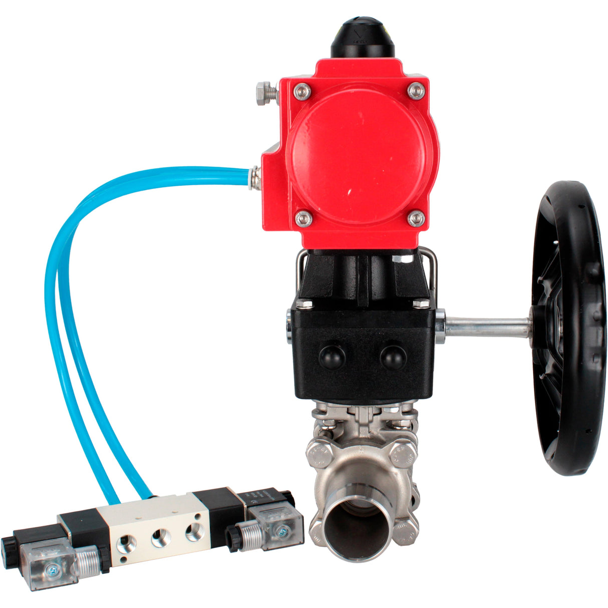 Kugelhähne Elephant BV3131P(3pc)-FP-W-ISO-H LANG voll durchgängig, Gehäuse - Edelstahl 304, zum Schweißen, mit pneumatischem Antrieb PA-DA, pneumatischem Verteiler 4V320-10 220V und MON-Reduzierer