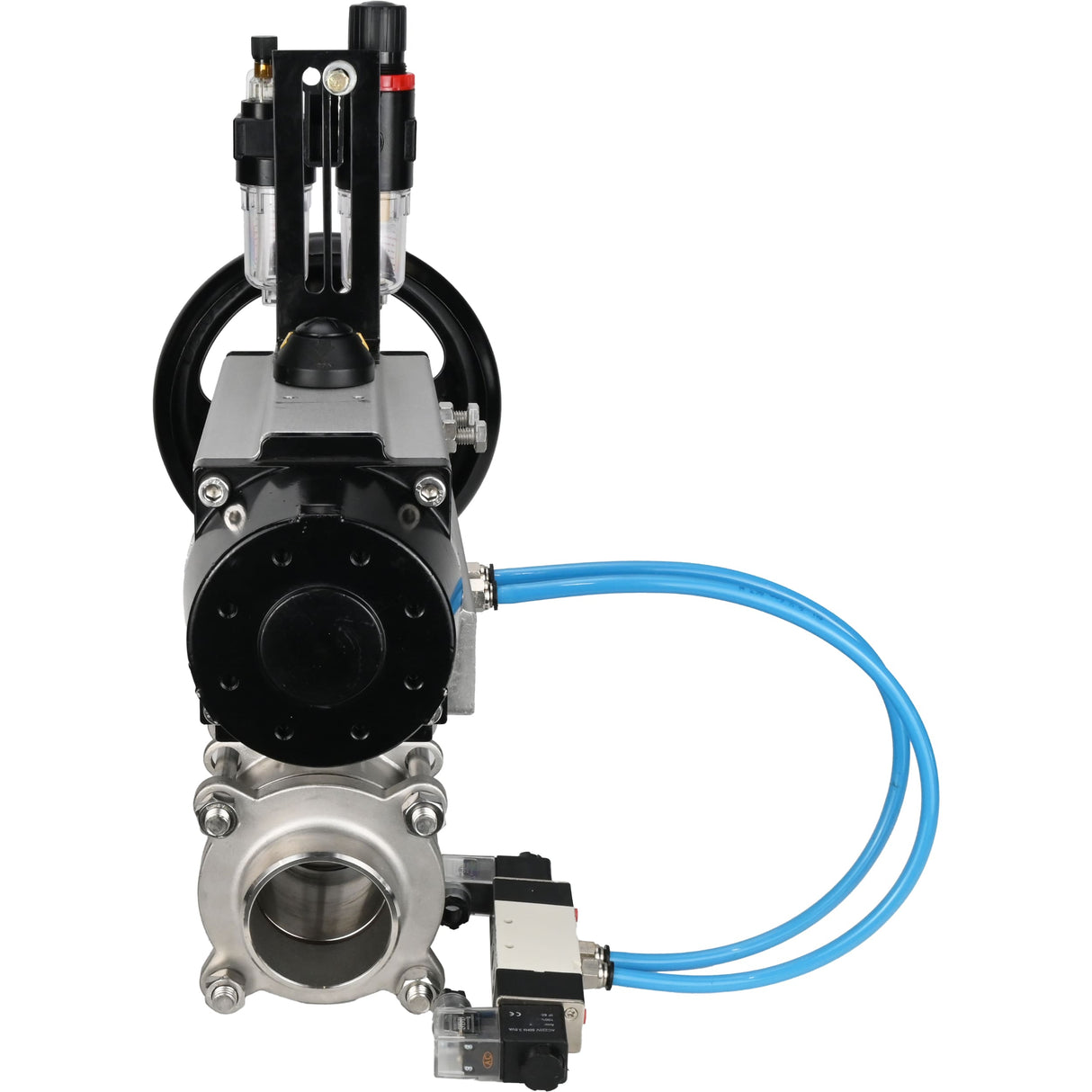Kugelhähne Elephant BV3232P(3pc)-FP-W-ISO-H, Gehäusematerial - Edelstahl AISI 316, Dichtung - PTFE / PTFE / Teflon, mit pneumatischem Doppelwirkungsantrieb PA-DA-105-1, 4V320-10 220VATU AFC2000