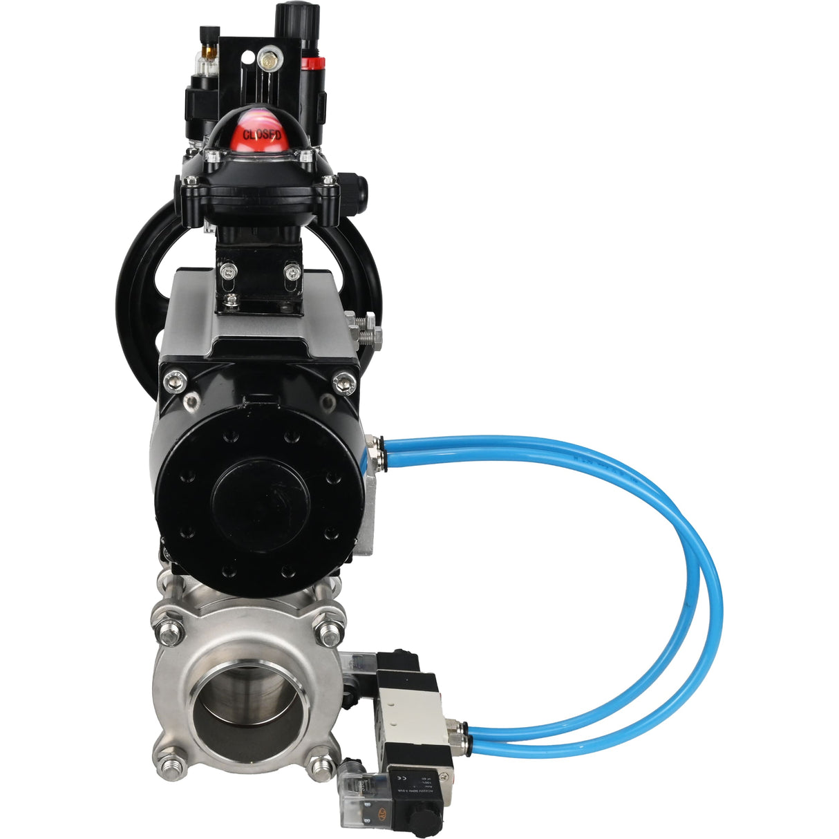 Kugelhähne Elephant BV3232P(3pc)-FP-W-ISO-H, Gehäusematerial - Edelstahl AISI 316, Dichtung - PTFE / PTFE / Teflon, mit pneumatischem Doppelwirkungsantrieb PA-DA-105-1, 4V320-08 220V, LSU APL-210N, ATU AFC2000