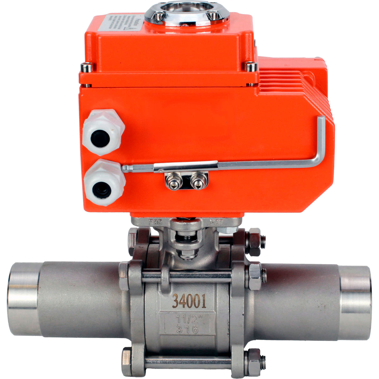 Kugelhähne Elephant BV3232P(3pc)-FP-W-ISO-H LANG voll durchgängig, geschweißt, Gehäuse - Edelstahl SS316, Dichtung - PTFE, mit 1/4-Umdrehungs-Elektroantrieb QT-N-003EM-O1-24VDC-U1 24V HARK