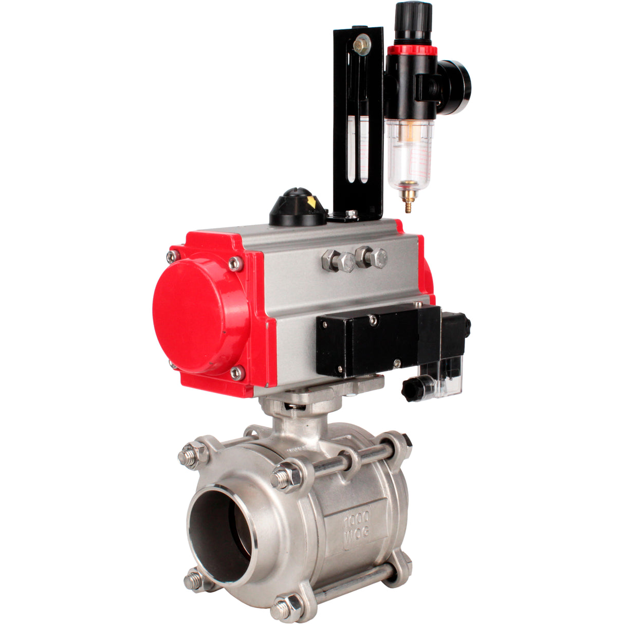 Ball valves Elephant BV3232P(3pc)-FP-W-ISO-H WDVF DN15-32 63 bar full bore, body - 316 stainless steel, seal - PTFE, for welding, with PA-DA pneumatic actuator, pneumatic distributor 4M310-08 220V, ATU AFC2000
