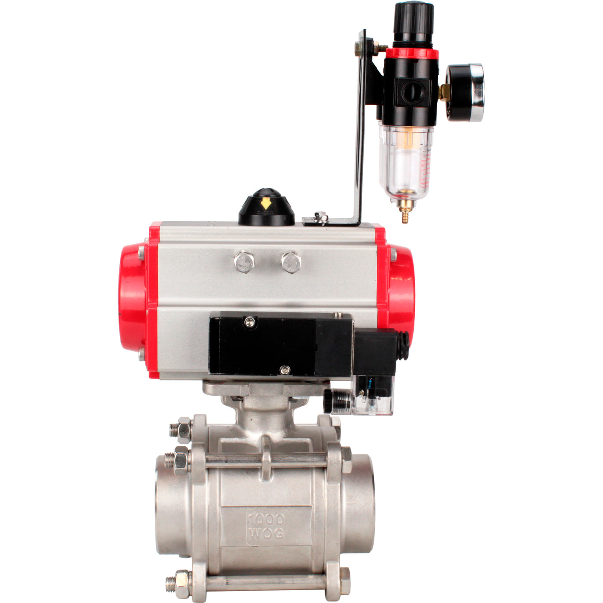 Ball valves Elephant BV3232P(3pc)-FP-W-ISO-H WDVF DN15-32 63 bar full bore, body - 316 stainless steel, seal - PTFE, for welding, with PA-DA pneumatic actuator, pneumatic distributor 4M310-08 220V, ATU AFC2000