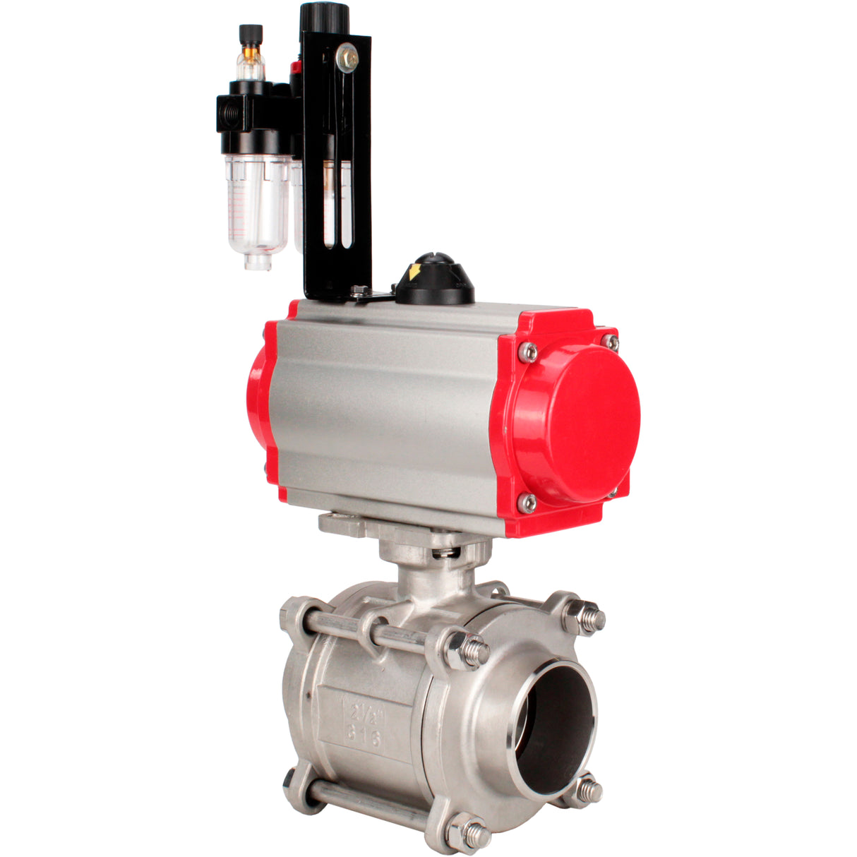 Ball valves Elephant BV3232P(3pc)-FP-W-ISO-H WDVF DN15-32 63 bar full bore, body - 316 stainless steel, seal - PTFE, for welding, with PA-DA pneumatic actuator, pneumatic distributor 4M310-08 220V, ATU AFC2000