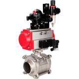 Ball valves Elephant BV3232P(3pc)-FP-W-ISO-H WDVF DN15-32 63 bar full bore, body - 316 stainless steel, seal - PTFE, for welding, with PA-DA pneumatic actuator, pneumatic distributor 4M310-08 220V, LSU APL-210N, ATU AFC2000
