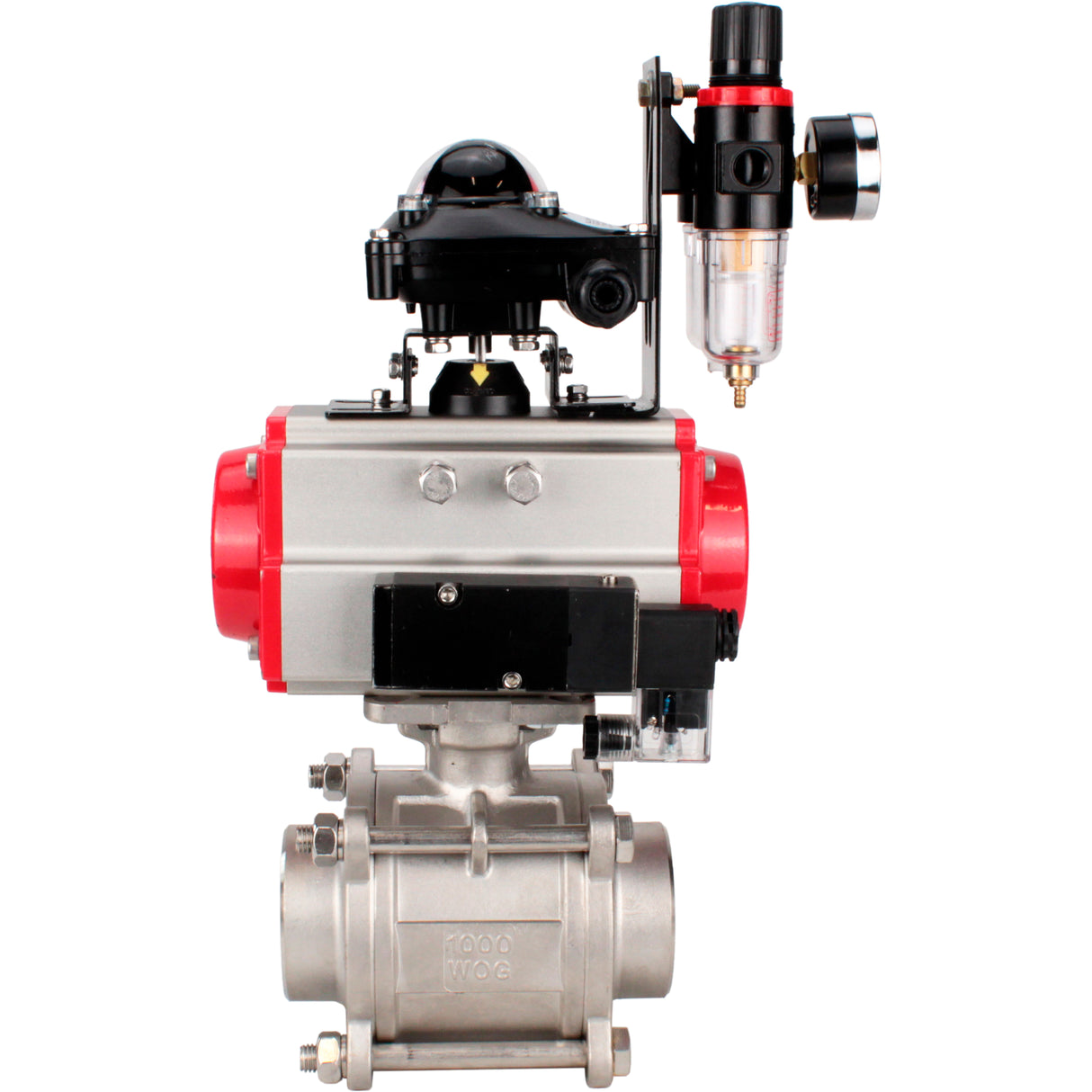 Ball valves Elephant BV3232P(3pc)-FP-W-ISO-H WDVF DN15-32 63 bar full bore, body - 316 stainless steel, seal - PTFE, for welding, with PA-DA pneumatic actuator, pneumatic distributor 4M310-08 220V, LSU APL-210N, ATU AFC2000