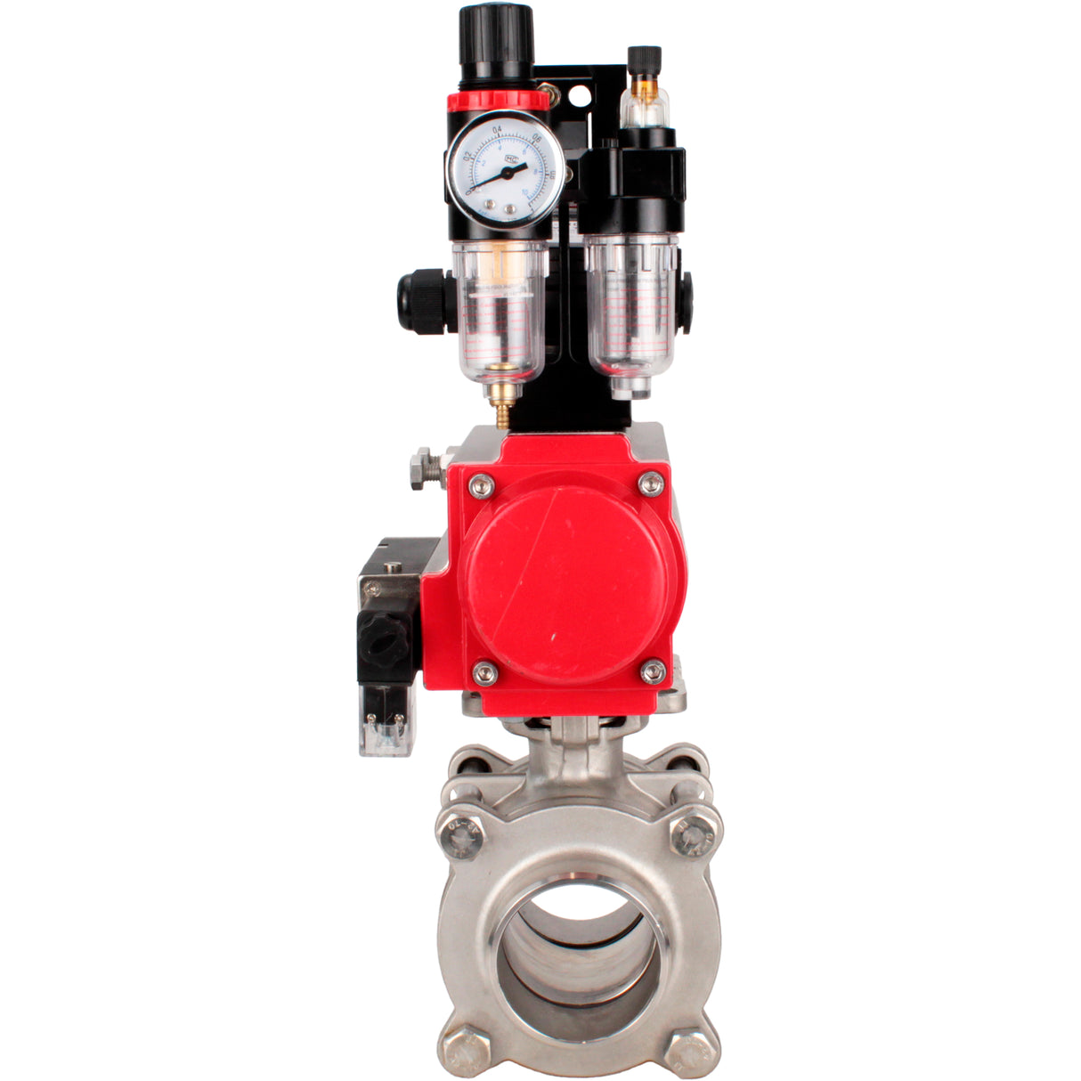 Ball valves Elephant BV3232P(3pc)-FP-W-ISO-H WDVF DN15-32 63 bar full bore, body - 316 stainless steel, seal - PTFE, for welding, with PA-DA pneumatic actuator, pneumatic distributor 4M310-08 220V, LSU APL-210N, ATU AFC2000