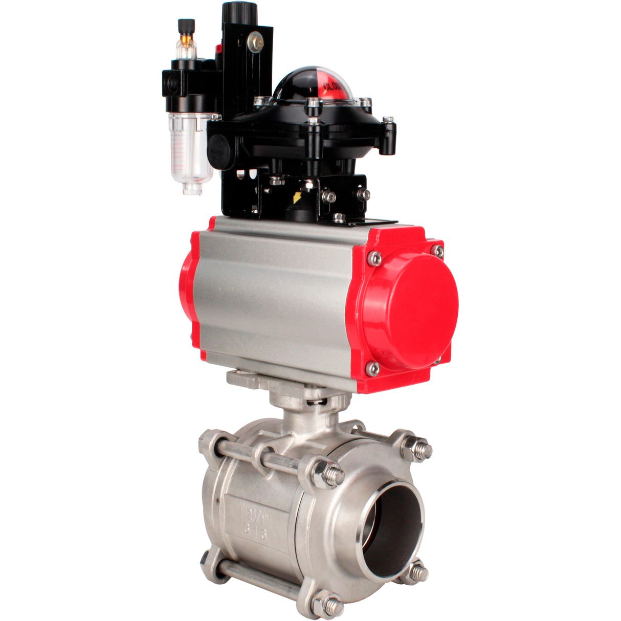 Ball valves Elephant BV3232P(3pc)-FP-W-ISO-H WDVF DN15-32 63 bar full bore, body - 316 stainless steel, seal - PTFE, for welding, with PA-DA pneumatic actuator, pneumatic distributor 4M310-08 220V, LSU APL-210N, ATU AFC2000