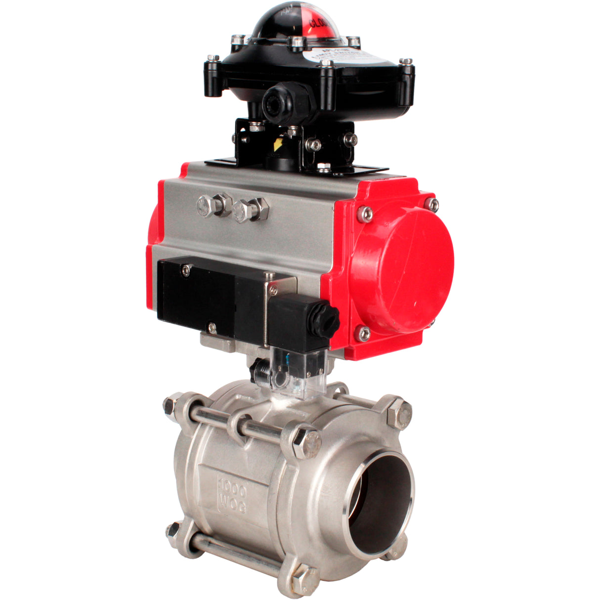 Ball valves Elephant BV3232P(3pc)-FP-W-ISO-H WDVF DN15-32 63 bar full bore, body - 316 stainless steel, seal - PTFE, for welding, with PA-DA pneumatic actuator, pneumatic distributor 4M310-08 220V, LSU APL-210N