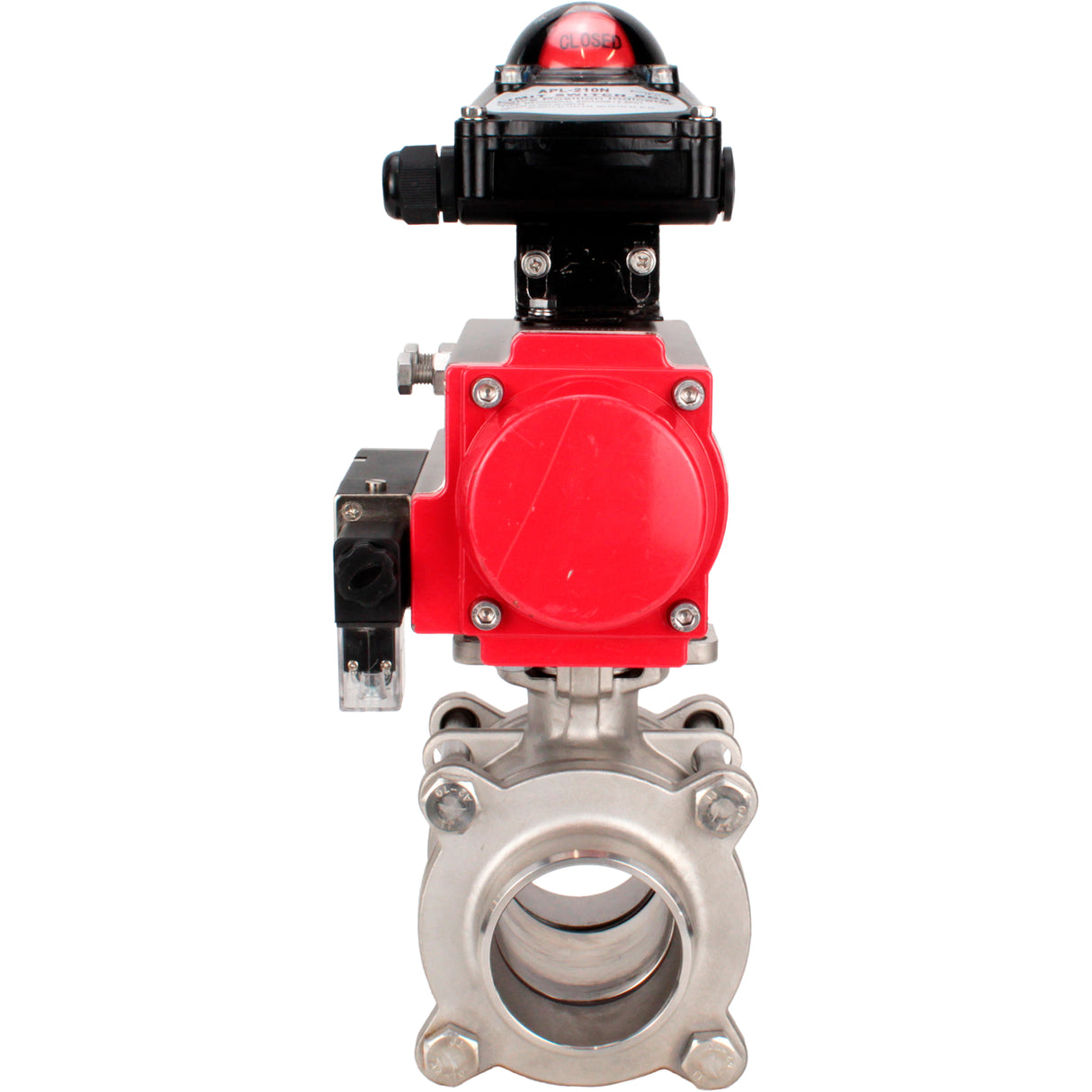Ball valves Elephant BV3232P(3pc)-FP-W-ISO-H WDVF DN15-32 63 bar full bore, body - 316 stainless steel, seal - PTFE, for welding, with PA-DA pneumatic actuator, pneumatic distributor 4M310-08 220V, LSU APL-210N