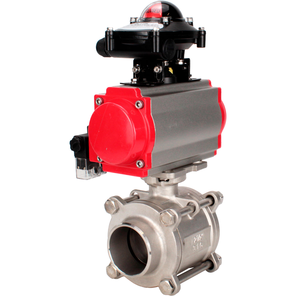 Ball valves Elephant BV3232P(3pc)-FP-W-ISO-H WDVF DN15-32 63 bar full bore, body - 316 stainless steel, seal - PTFE, for welding, with PA-DA pneumatic actuator, pneumatic distributor 4M310-08 220V, LSU APL-210N