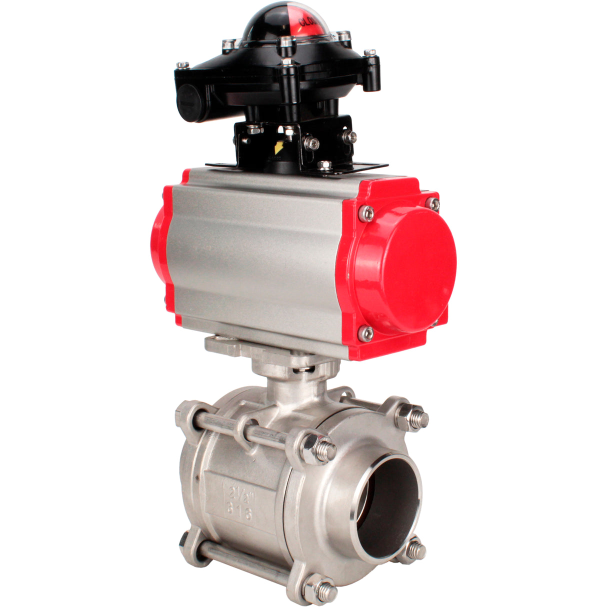 Ball valves Elephant BV3232P(3pc)-FP-W-ISO-H WDVF DN15-32 63 bar full bore, body - 316 stainless steel, seal - PTFE, for welding, with PA-DA pneumatic actuator, pneumatic distributor 4M310-08 220V, LSU APL-210N