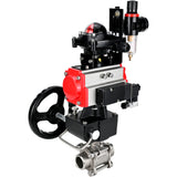Ball valves Elephant BV3232P(3pc)-FP-W-ISO-H WDVF DN15-32 63 bar full bore, 316 stainless steel, seal - PTFE, for welding, with PA-DA pneumatic actuator, pneumatic distributor 4M310-08 24V, LSU APL-210N, manual backup for MON, ATU AFC2000