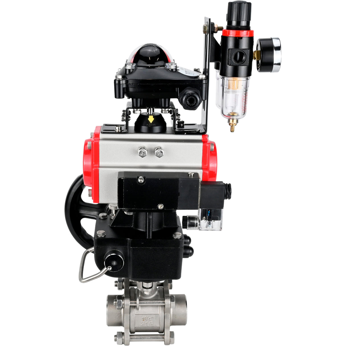 Ball valves Elephant BV3232P(3pc)-FP-W-ISO-H WDVF DN15-32 63 bar full bore, 316 stainless steel, seal - PTFE, for welding, with PA-DA pneumatic actuator, pneumatic distributor 4M310-08 24V, LSU APL-210N, manual backup for MON, ATU AFC2000