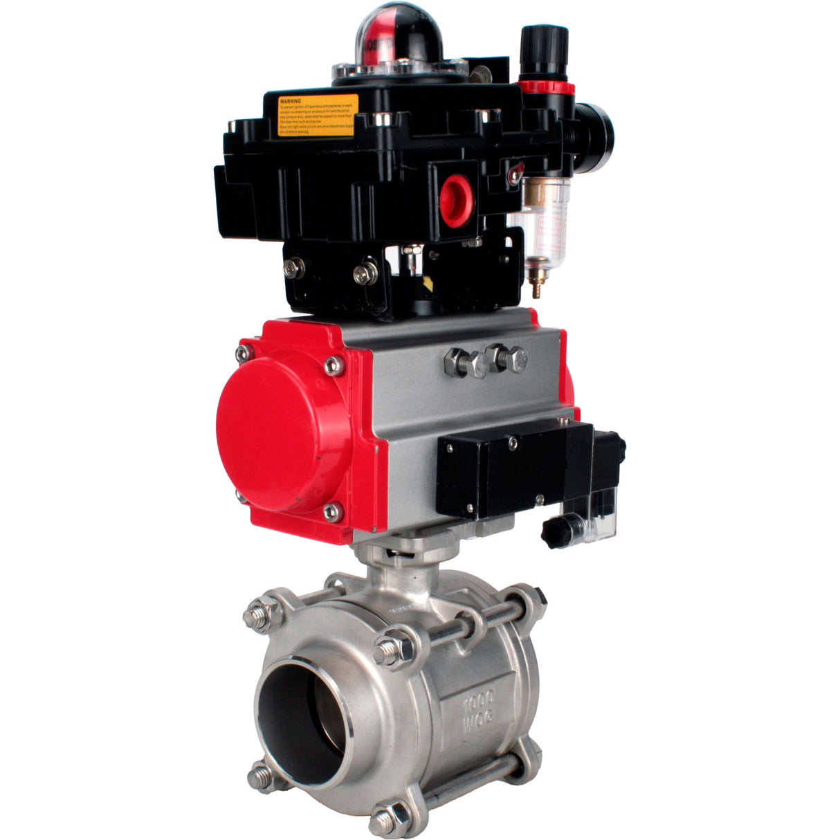 Ball valves Elephant BV3232P(3pc)-FP-W-ISO-H WDVF DN15-32 63 bar full bore, body - 316 stainless steel, seal - PTFE, for welding, with PA-DA pneumatic actuator, pneumatic distributor 4M310-08 220V, LSU APL-410N EX, ATU AFC2000
